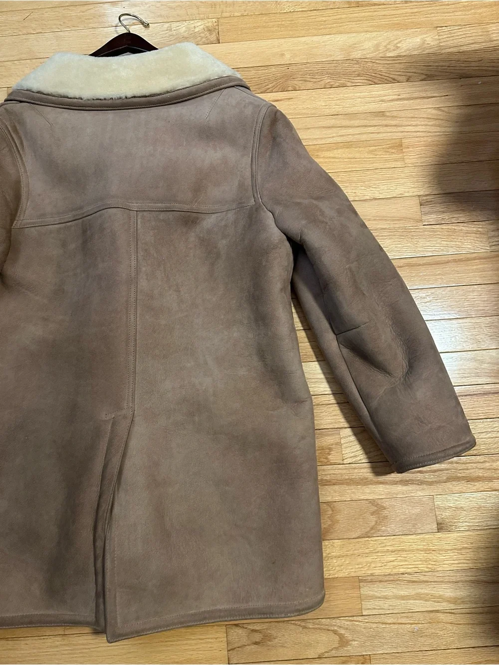 Sawyer Of Napa Macys Men’s Store Taupe Suede Coat with Cream Fur Lining Size 42